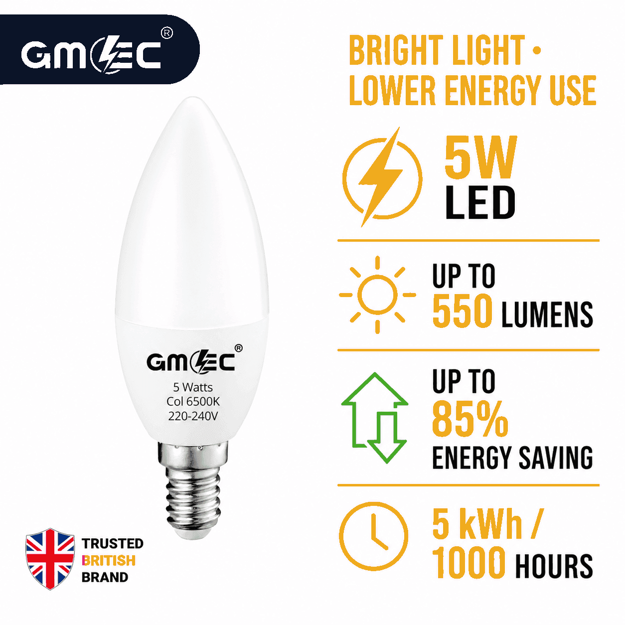 E14 5W LED Candle Bulb Cool White 6500K 550 Lumens thumbnail 8