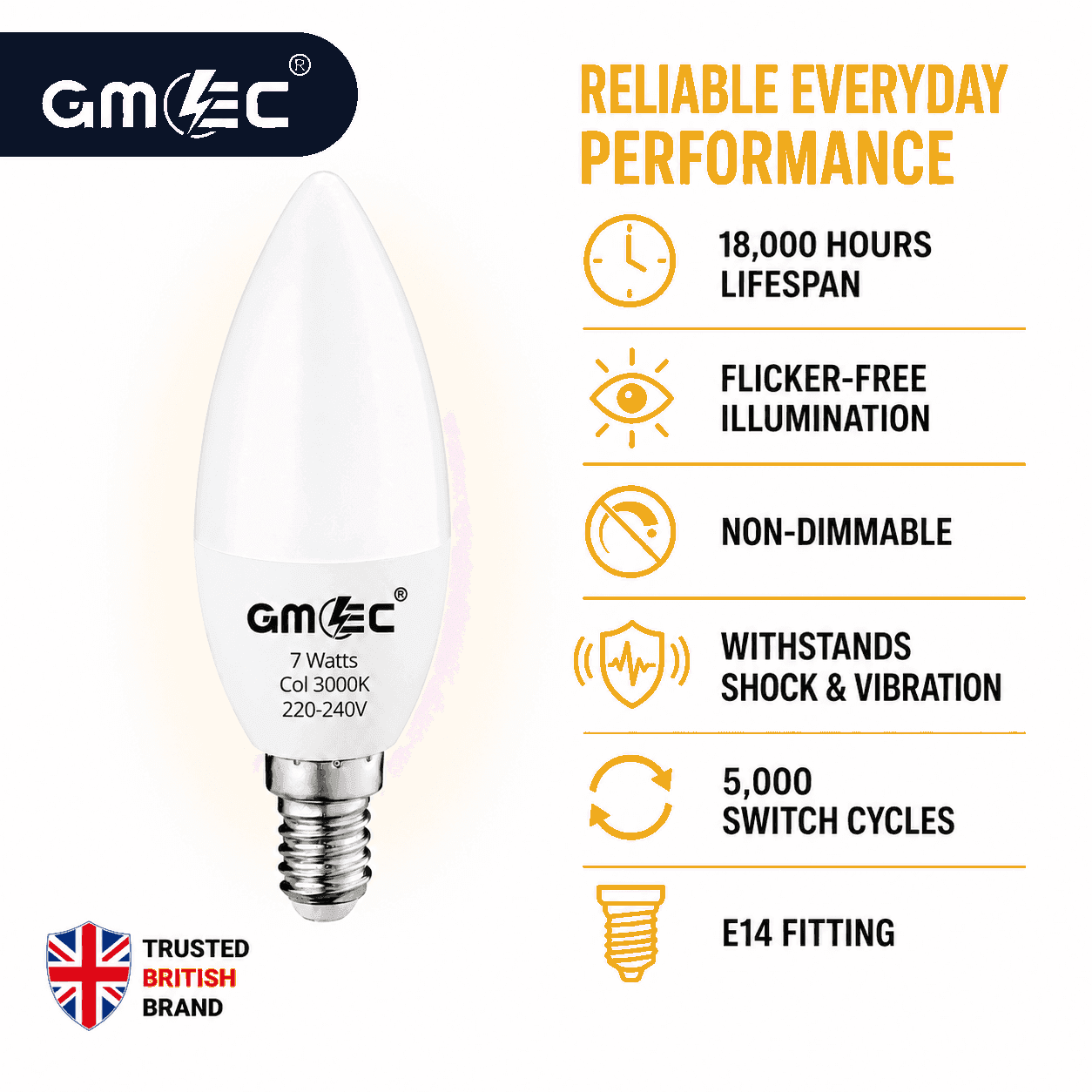 E14 7W LED Candle Bulb Warm White 3000K 750 Lumens thumbnail 3