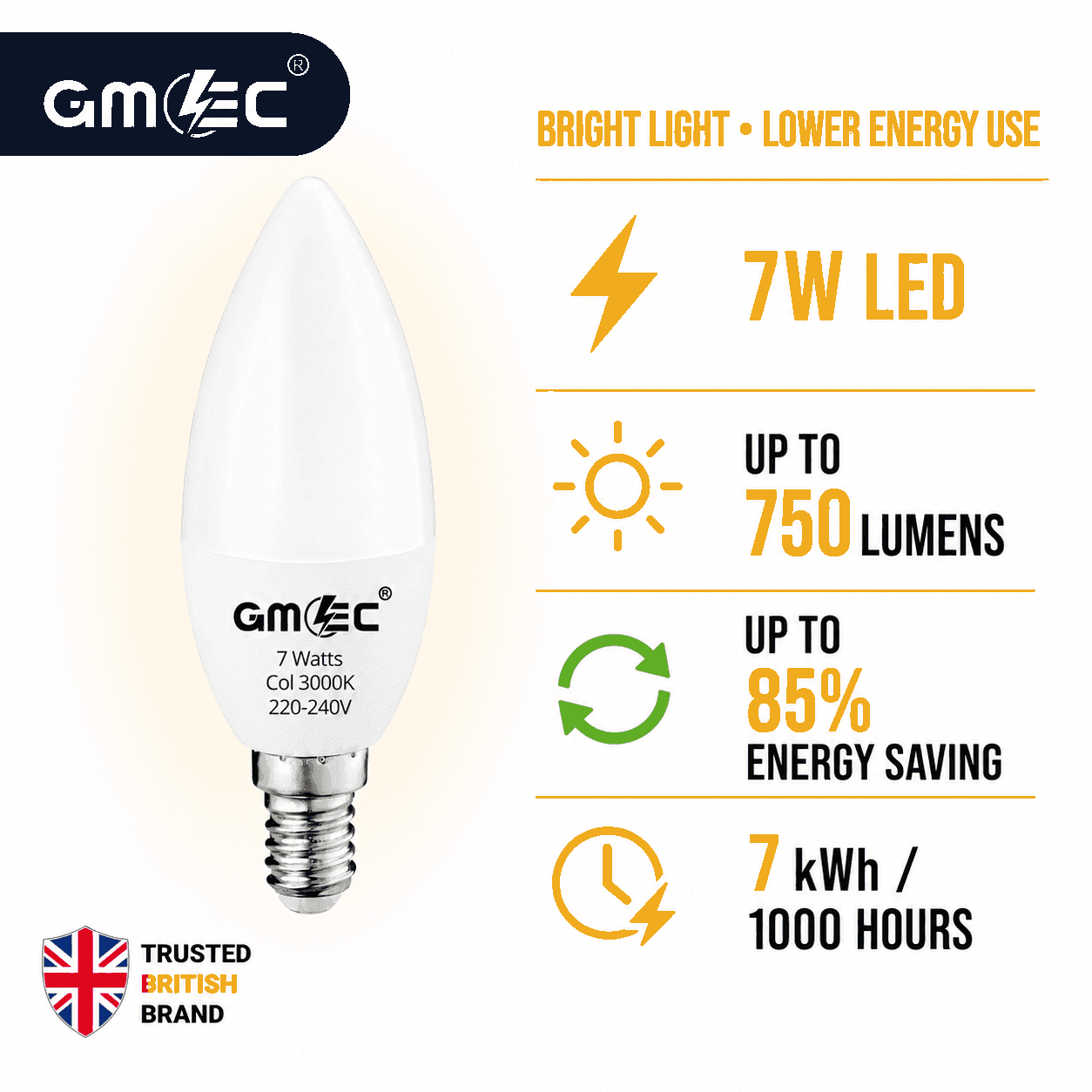E14 7W LED Candle Bulb Warm White 3000K 750 Lumens thumbnail 4
