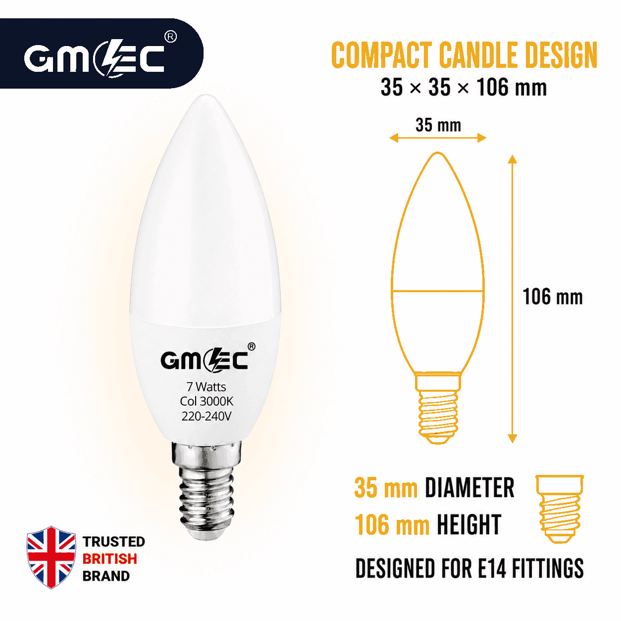 E14 7W LED Candle Bulb Warm White 3000K 750 Lumens thumbnail 5