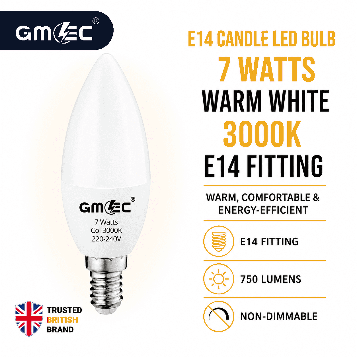 E14 7W LED Candle Bulb Warm White 3000K 750 Lumens thumbnail 8