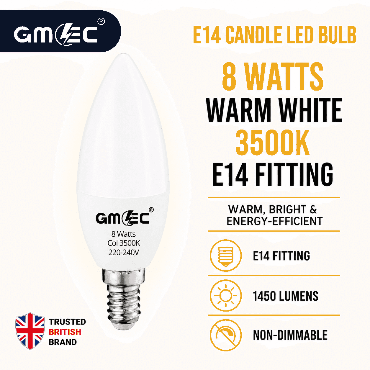 E14 8W LED Candle Bulb Warm White 3500K 1400 Lumens thumbnail 11