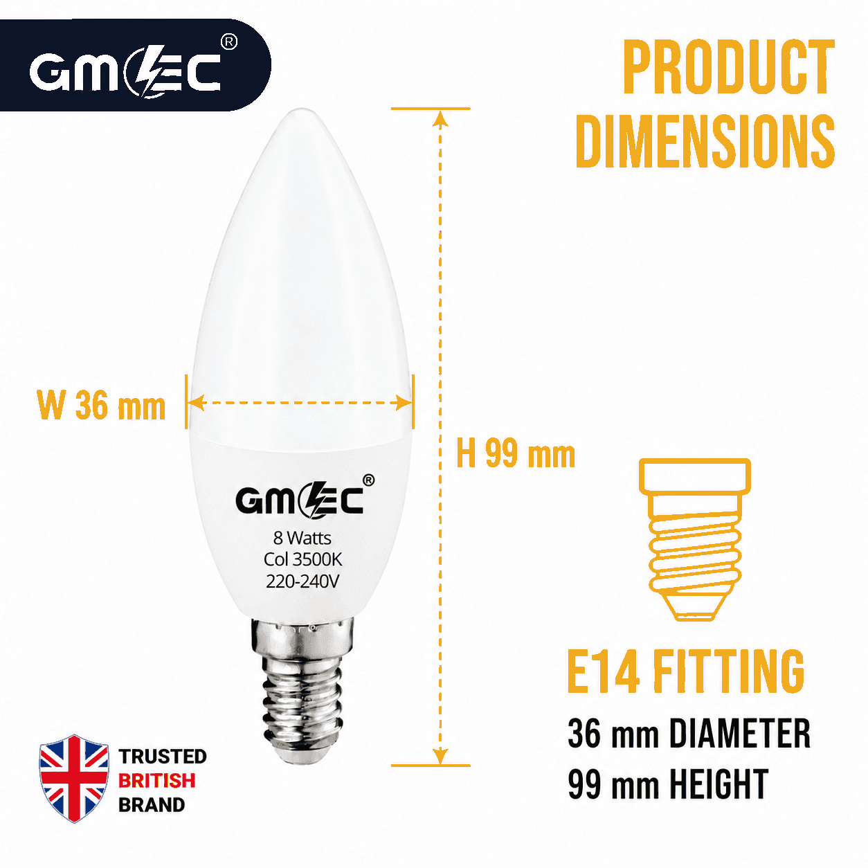 E14 8W LED Candle Bulb Warm White 3500K 1400 Lumens thumbnail 3