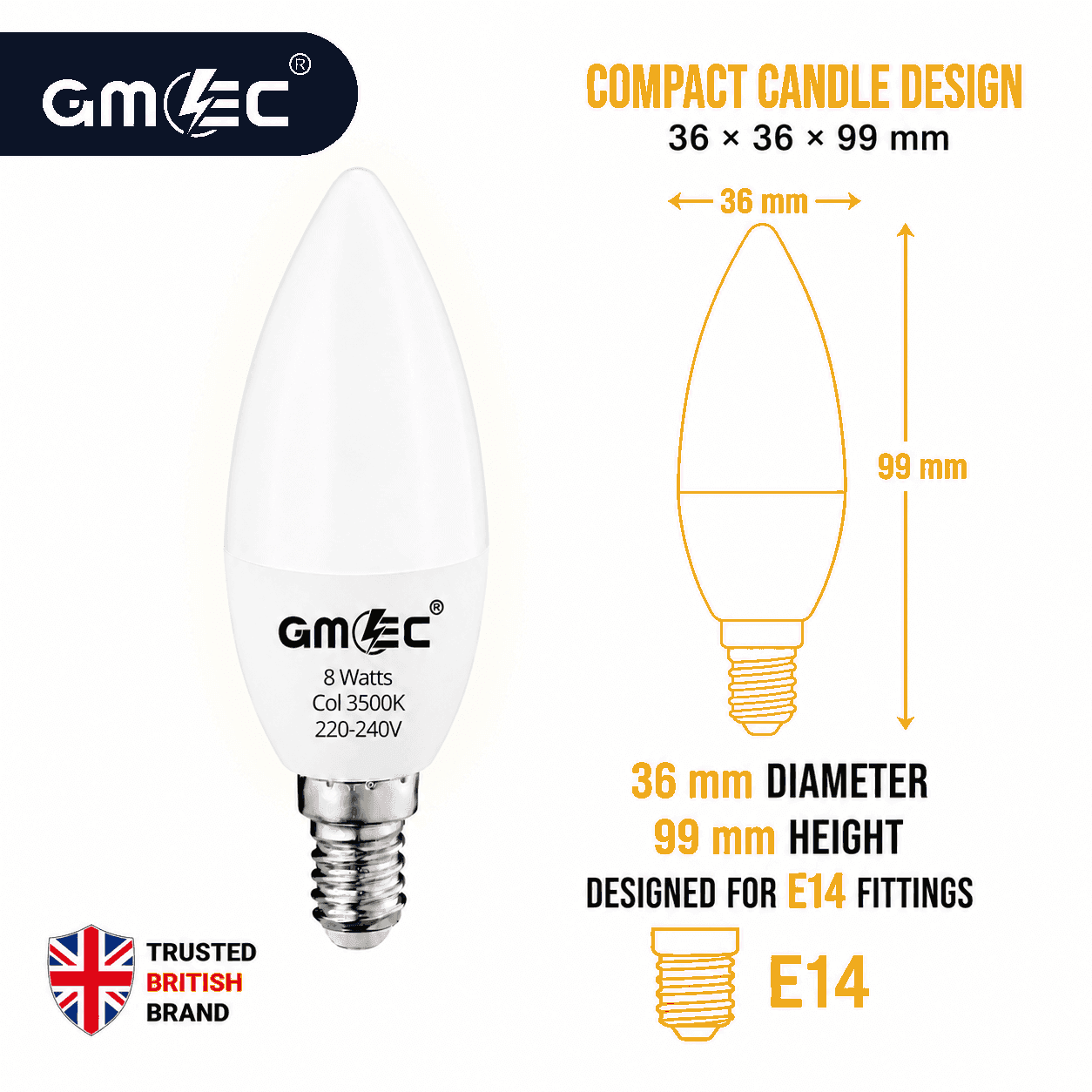 E14 8W LED Candle Bulb Warm White 3500K 1400 Lumens thumbnail 6