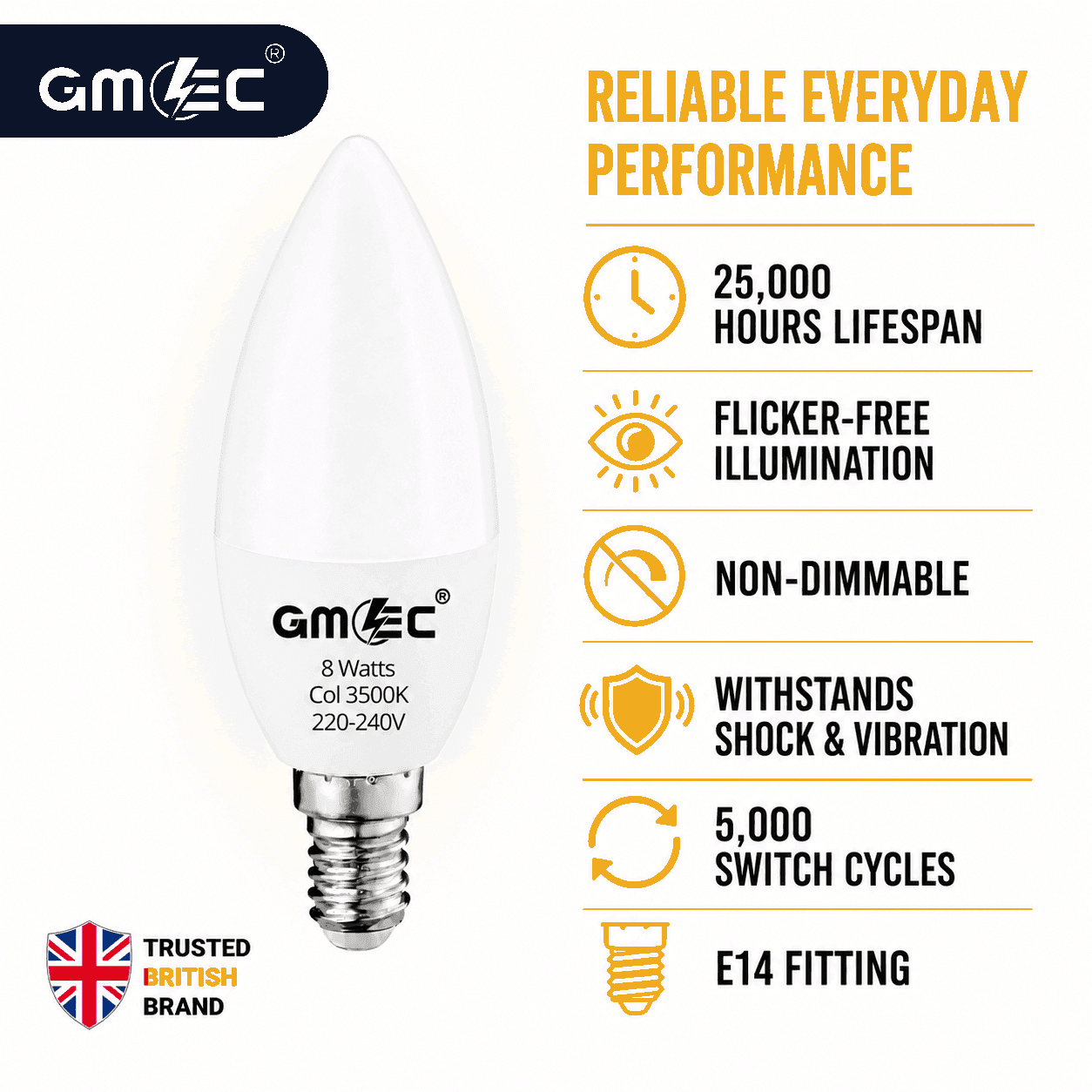 E14 8W LED Candle Bulb Warm White 3500K 1400 Lumens thumbnail 7