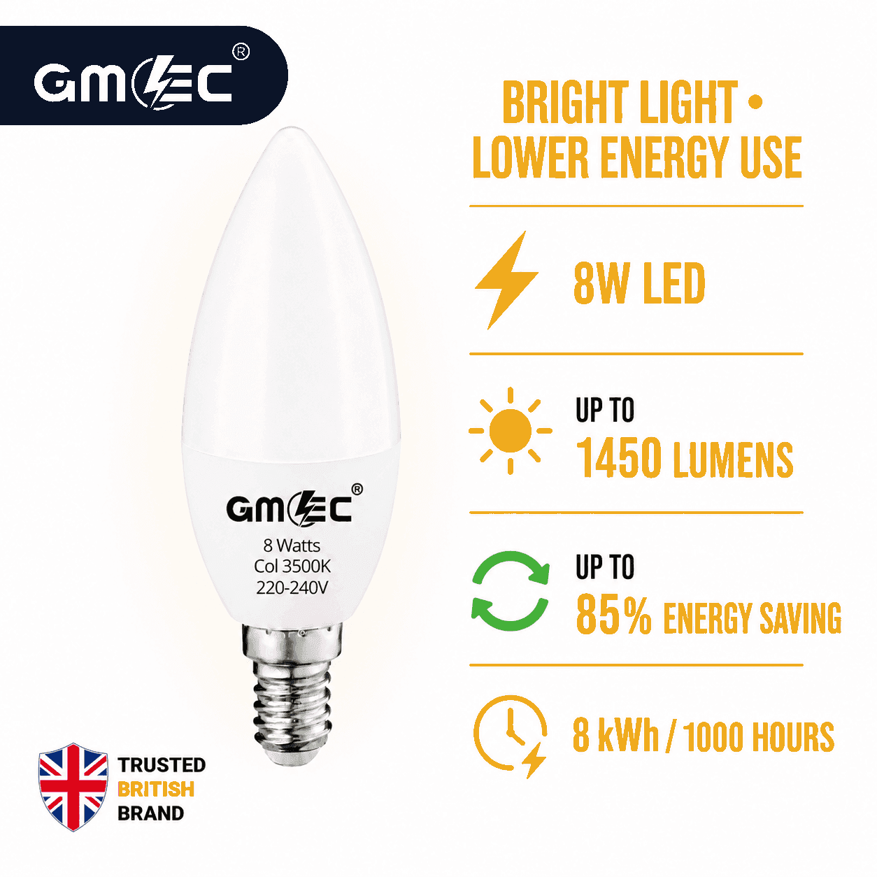 E14 8W LED Candle Bulb Warm White 3500K 1400 Lumens thumbnail 8