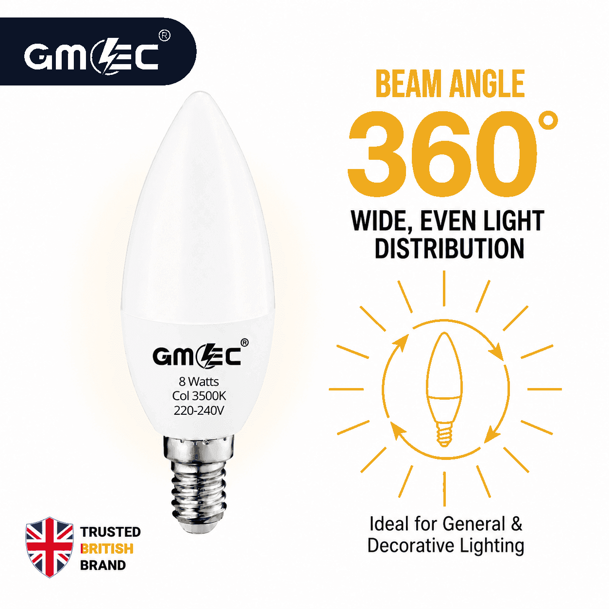 E14 8W LED Candle Bulb Warm White 3500K 1400 Lumens thumbnail 9