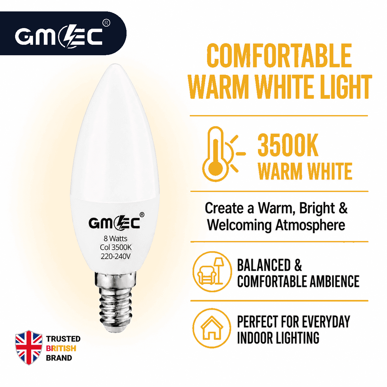 E14 8W LED Candle Bulb Warm White 3500K 1400 Lumens thumbnail 10