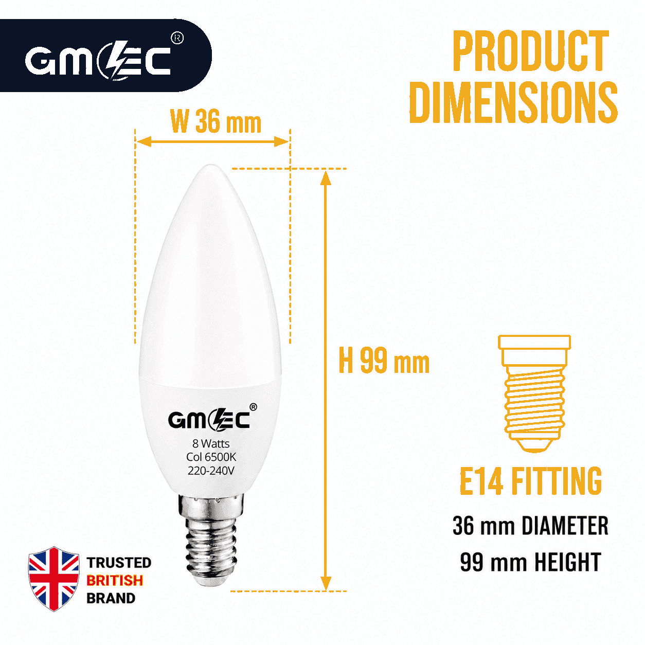E14 8W LED Candle Bulb Cool White 6500K 1400 Lumens thumbnail 3