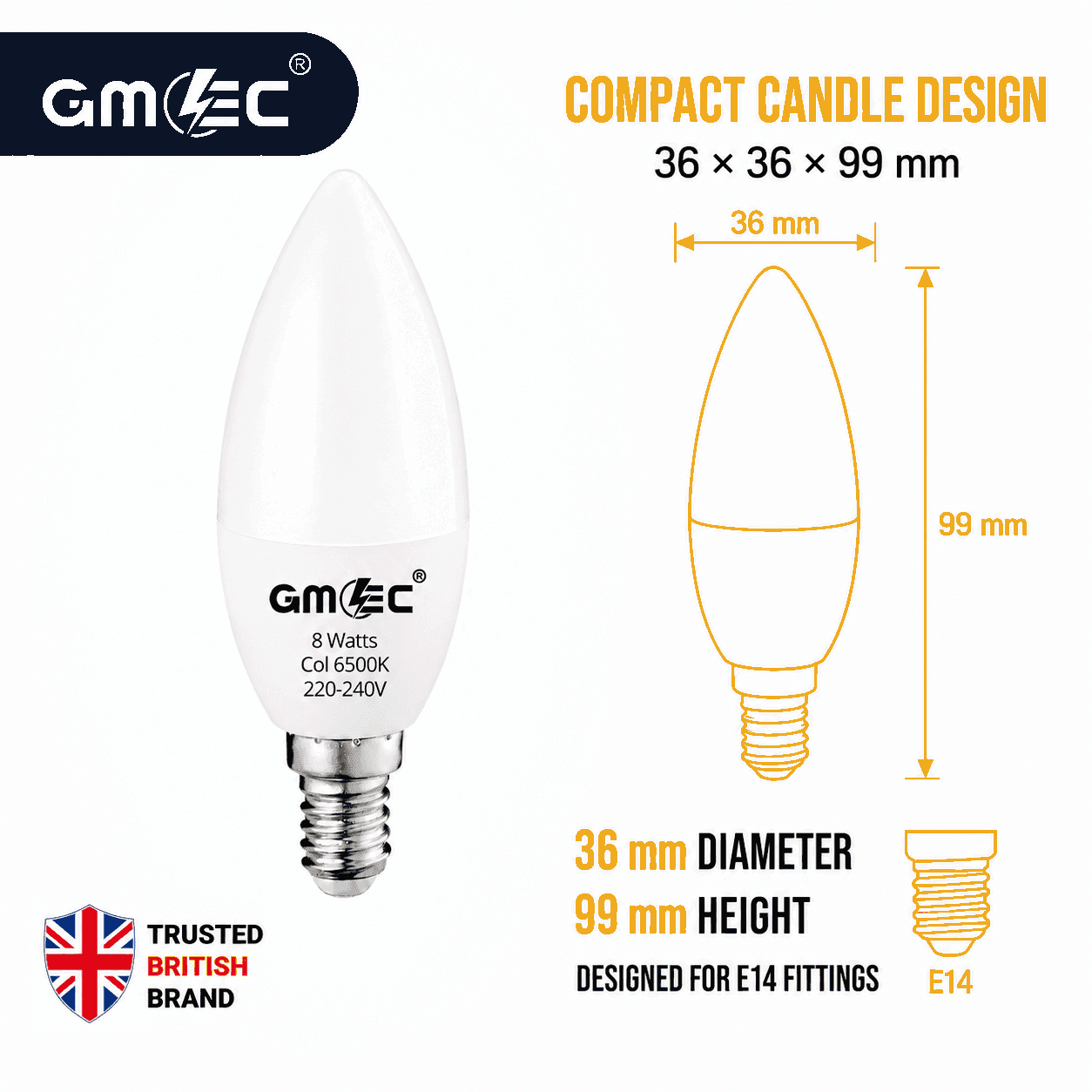 E14 8W LED Candle Bulb Cool White 6500K 1400 Lumens thumbnail 6
