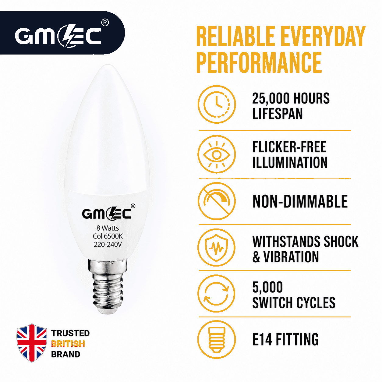 E14 8W LED Candle Bulb Cool White 6500K 1400 Lumens thumbnail 7