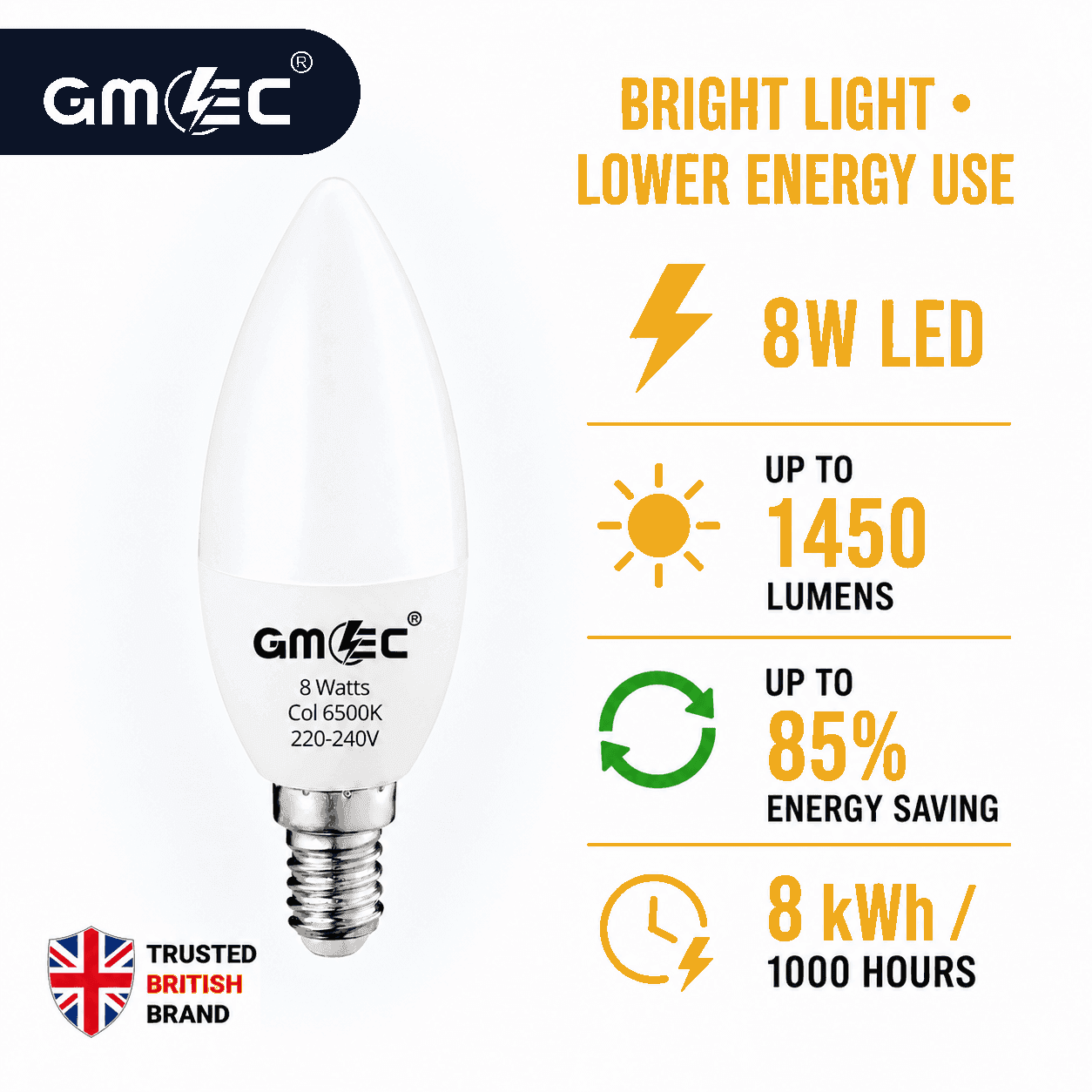 E14 8W LED Candle Bulb Cool White 6500K 1400 Lumens thumbnail 8