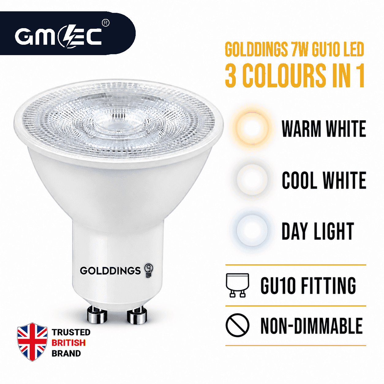 GU10 7W LED Bulb 3 Colour Changing Warm White, Daylight & Cool White thumbnail 11