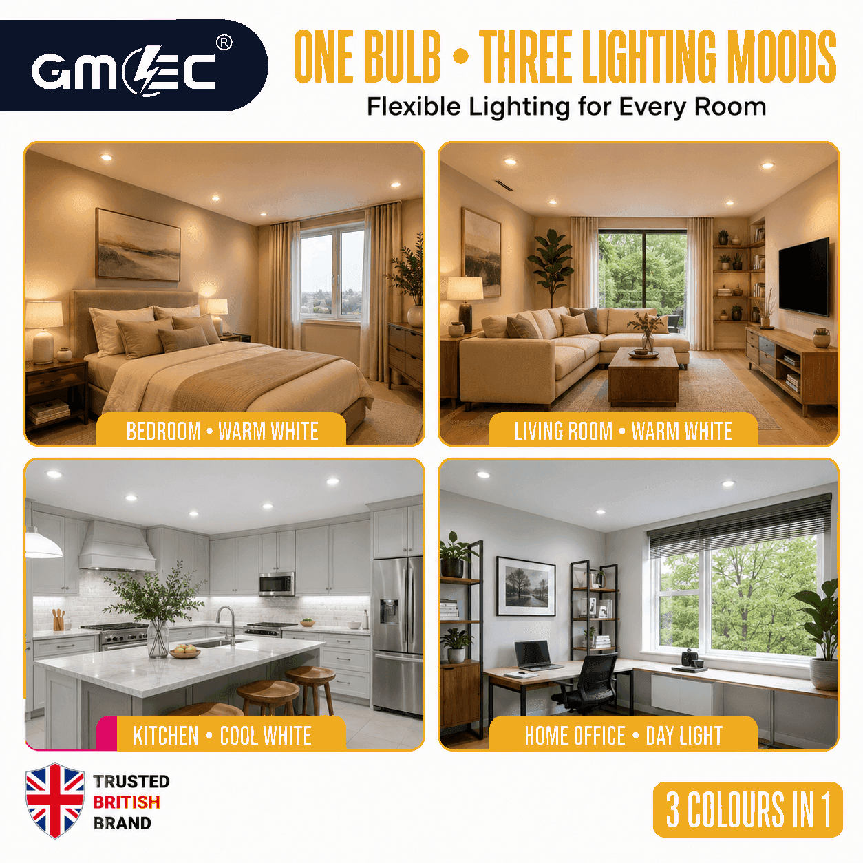 GU10 7W LED Bulb 3 Colour Changing Warm White, Daylight & Cool White thumbnail 5
