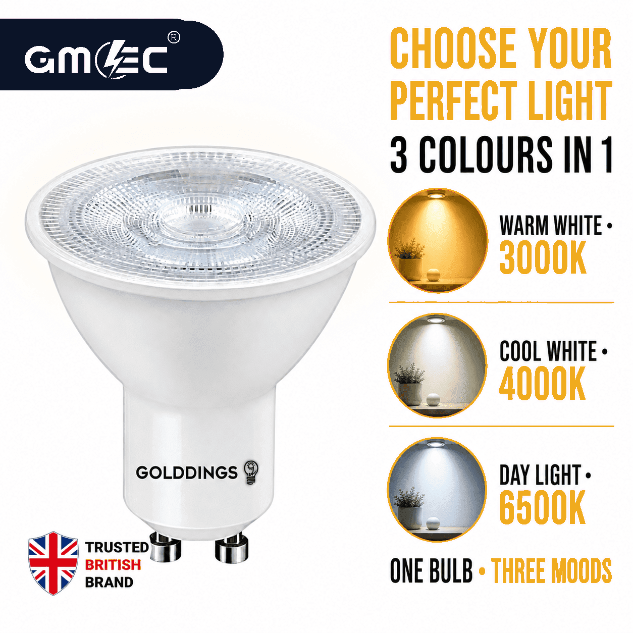 GU10 7W LED Bulb 3 Colour Changing Warm White, Daylight & Cool White thumbnail 8