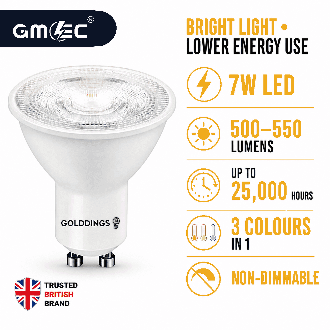 GU10 7W LED Bulb 3 Colour Changing Warm White, Daylight & Cool White thumbnail 10