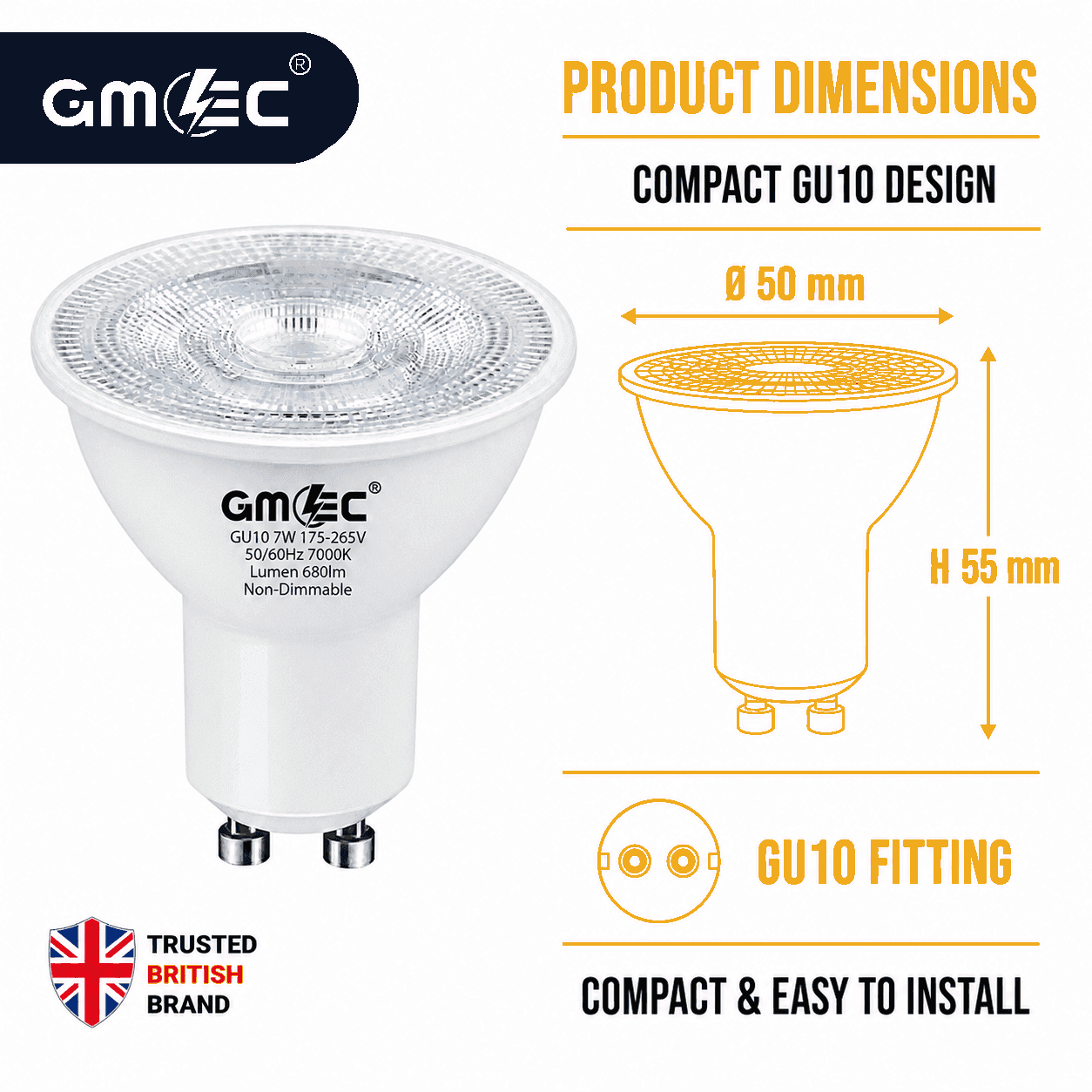 7W GU10 LED Bulb Cool White 7000K 680 Lumens SMD 2835 thumbnail 3