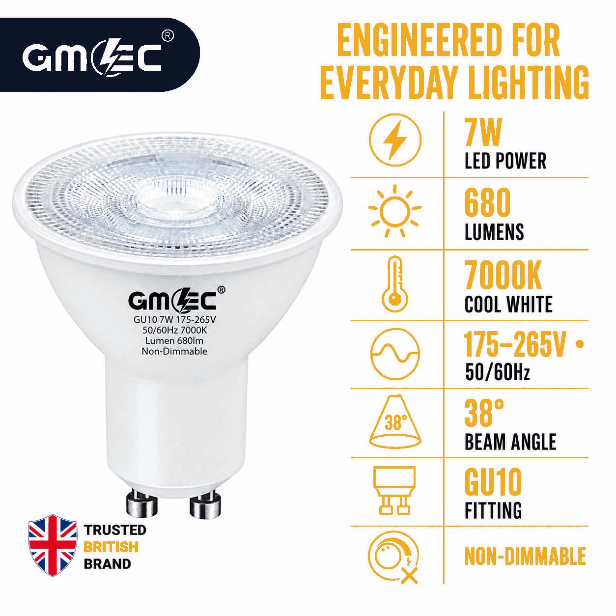 7W GU10 LED Bulb Cool White 7000K 680 Lumens SMD 2835 thumbnail 6