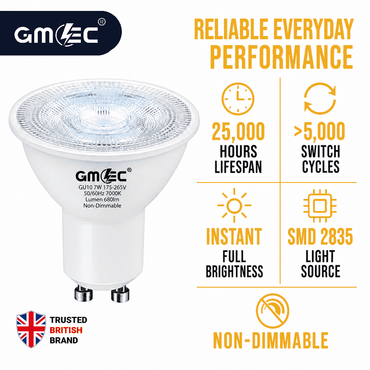7W GU10 LED Bulb Cool White 7000K 680 Lumens SMD 2835 thumbnail 7