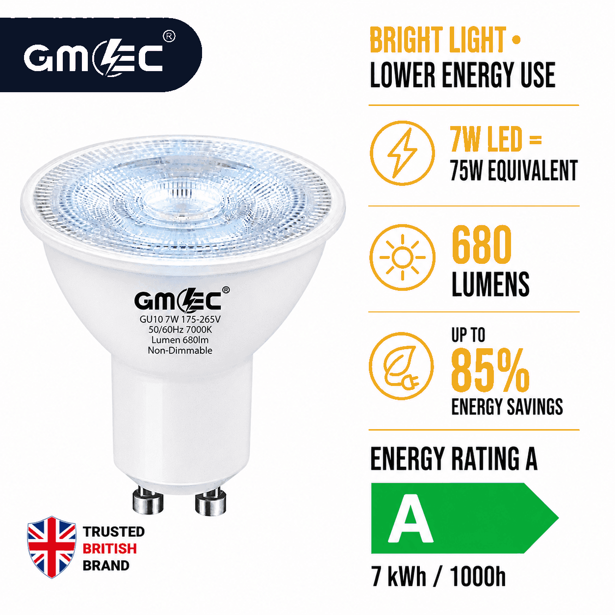 7W GU10 LED Bulb Cool White 7000K 680 Lumens SMD 2835 thumbnail 10