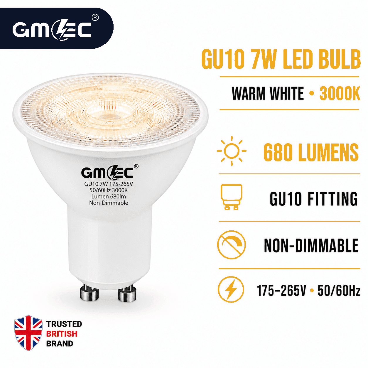 7W GU10 LED Bulb Warm White 3000K 680 Lumens SMD 2835 thumbnail 11