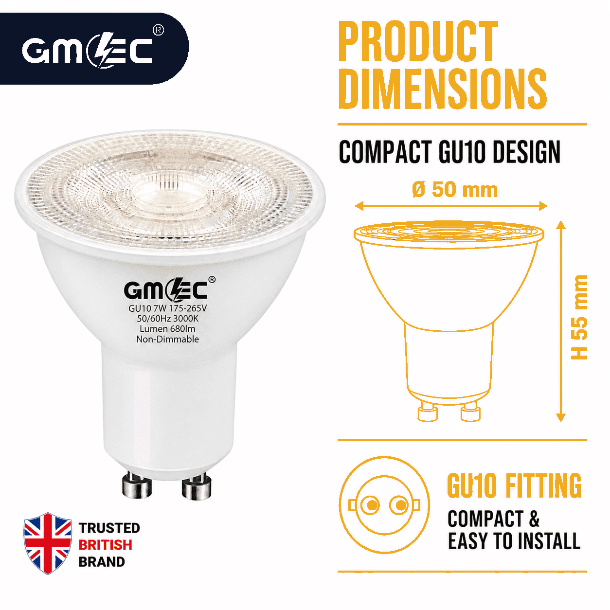 7W GU10 LED Bulb Warm White 3000K 680 Lumens SMD 2835 thumbnail 3