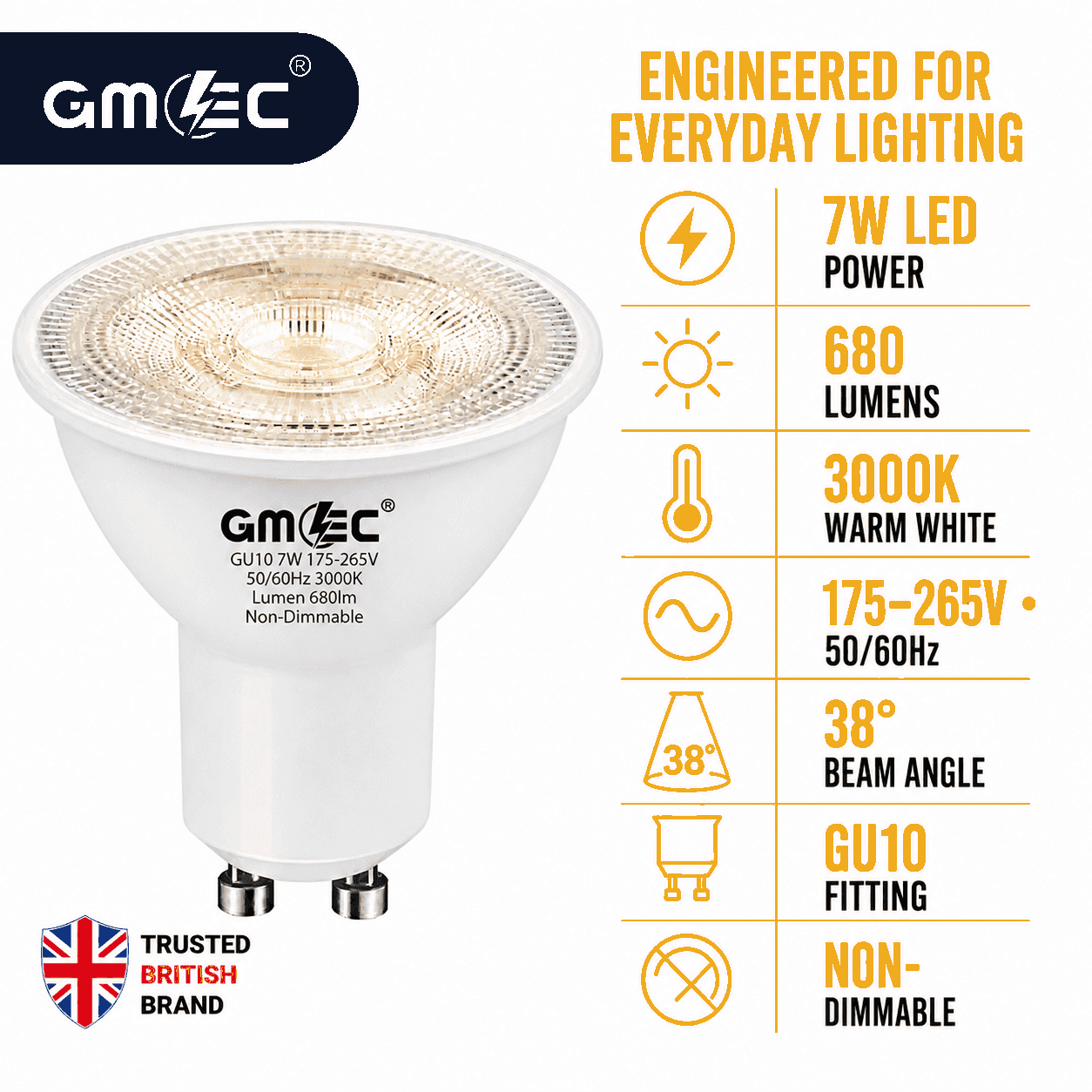 7W GU10 LED Bulb Warm White 3000K 680 Lumens SMD 2835 thumbnail 6