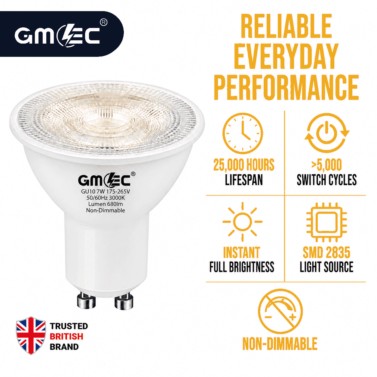 7W GU10 LED Bulb Warm White 3000K 680 Lumens SMD 2835 thumbnail 7