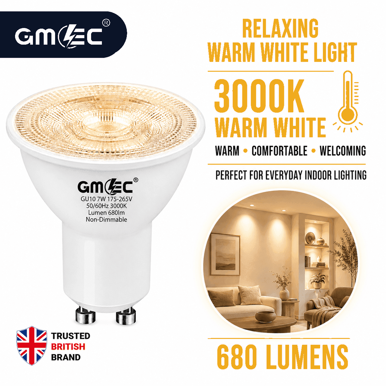 7W GU10 LED Bulb Warm White 3000K 680 Lumens SMD 2835 thumbnail 8
