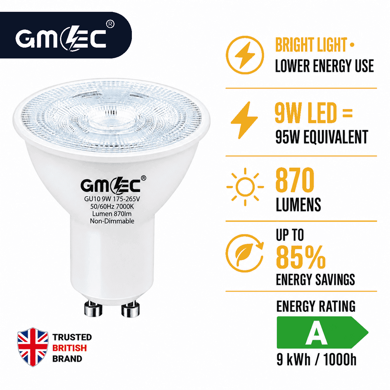 9W GU10 LED Bulb Cool White 7000K 870 Lumens thumbnail 9