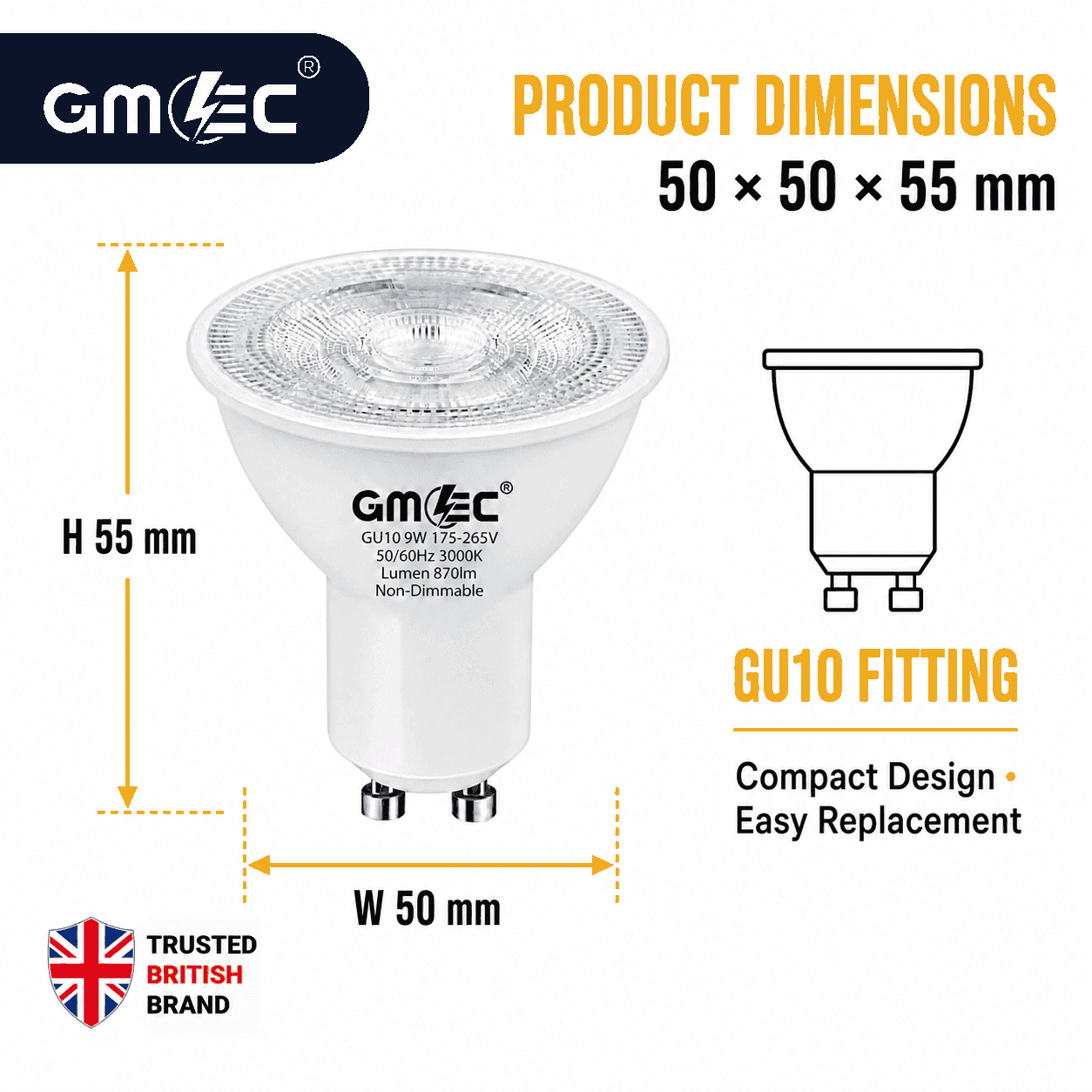 9W GU10 LED Bulb Warm White 3000K 870 Lumens thumbnail 3