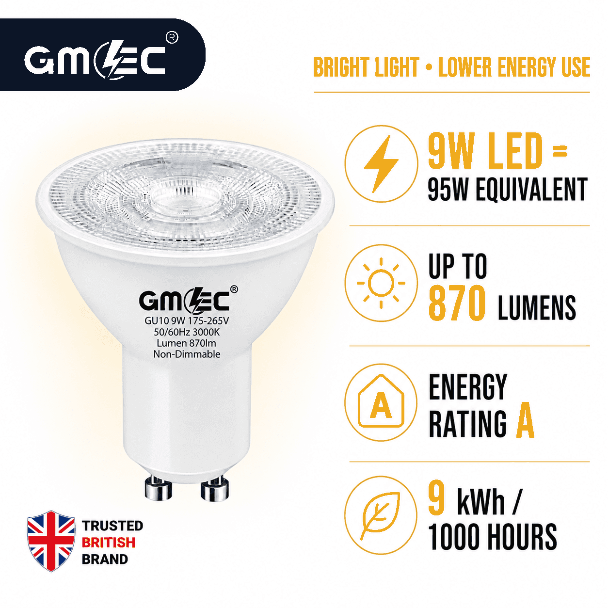 9W GU10 LED Bulb Warm White 3000K 870 Lumens thumbnail 6