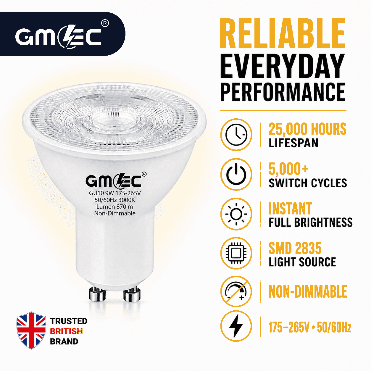 9W GU10 LED Bulb Warm White 3000K 870 Lumens thumbnail 7