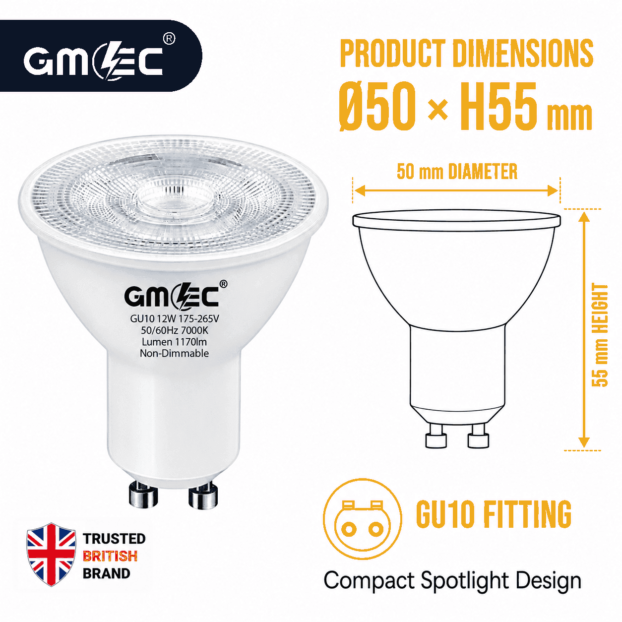 12W GU10 LED Bulb Cool White 7000K 1170 Lumens thumbnail 3