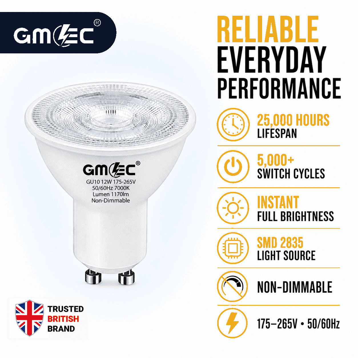 12W GU10 LED Bulb Cool White 7000K 1170 Lumens thumbnail 7