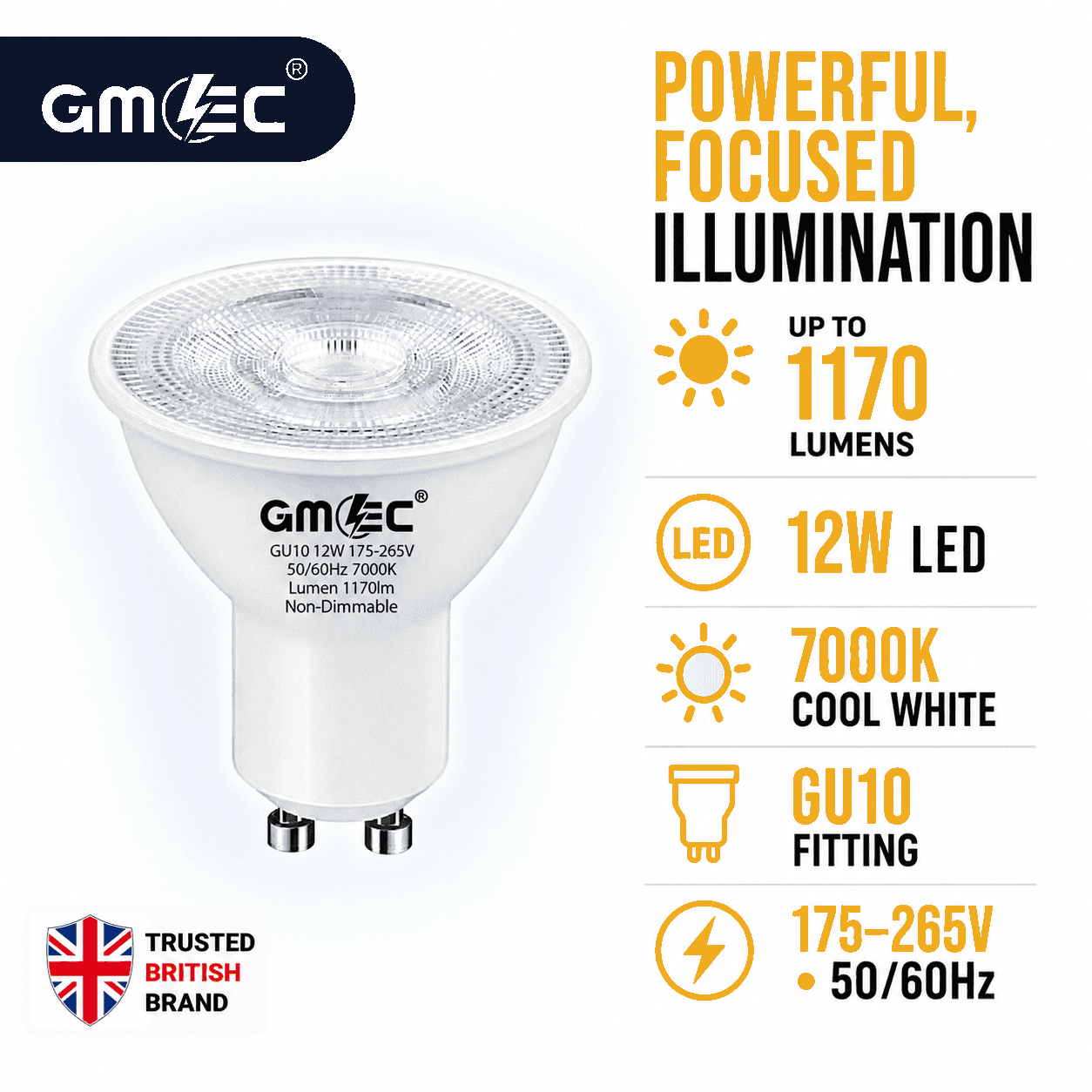 12W GU10 LED Bulb Cool White 7000K 1170 Lumens thumbnail 8