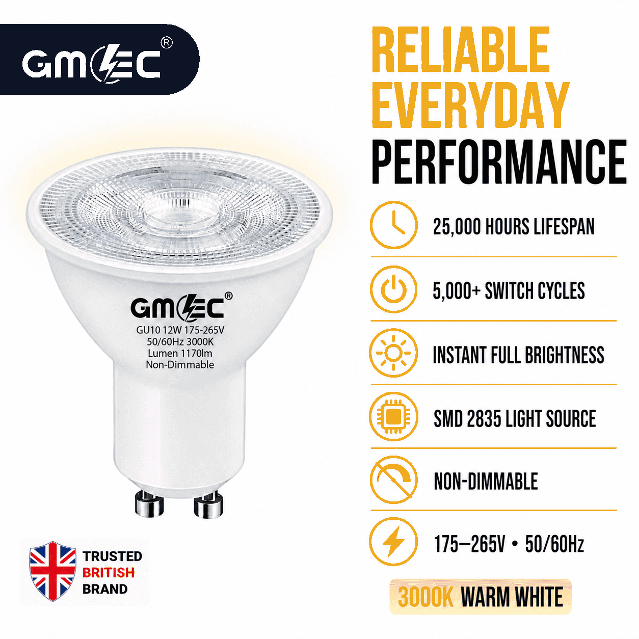 12W GU10 LED Bulb Warm White 3000K 1170 Lumens thumbnail 11