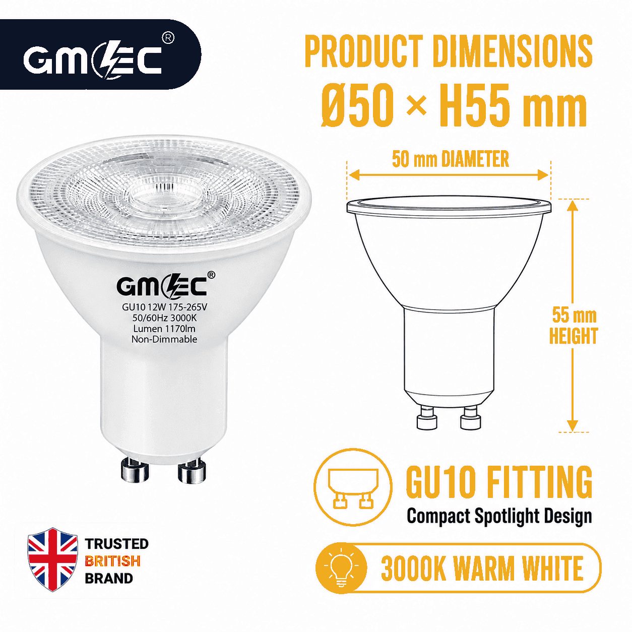 12W GU10 LED Bulb Warm White 3000K 1170 Lumens thumbnail 7