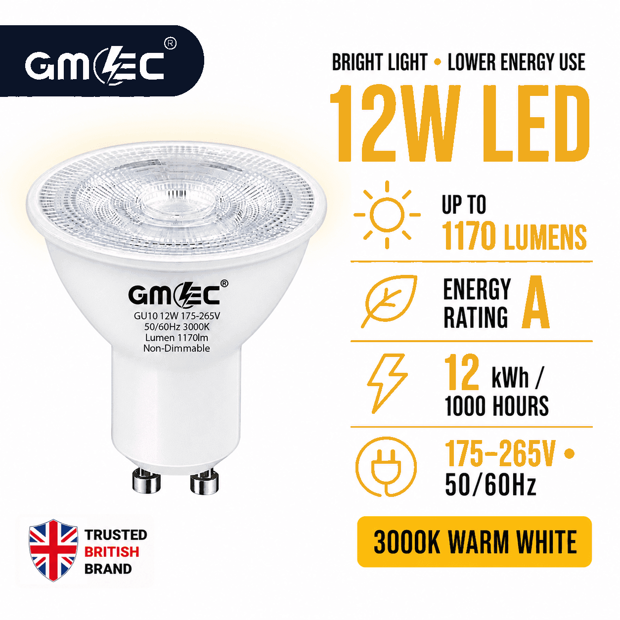12W GU10 LED Bulb Warm White 3000K 1170 Lumens thumbnail 10