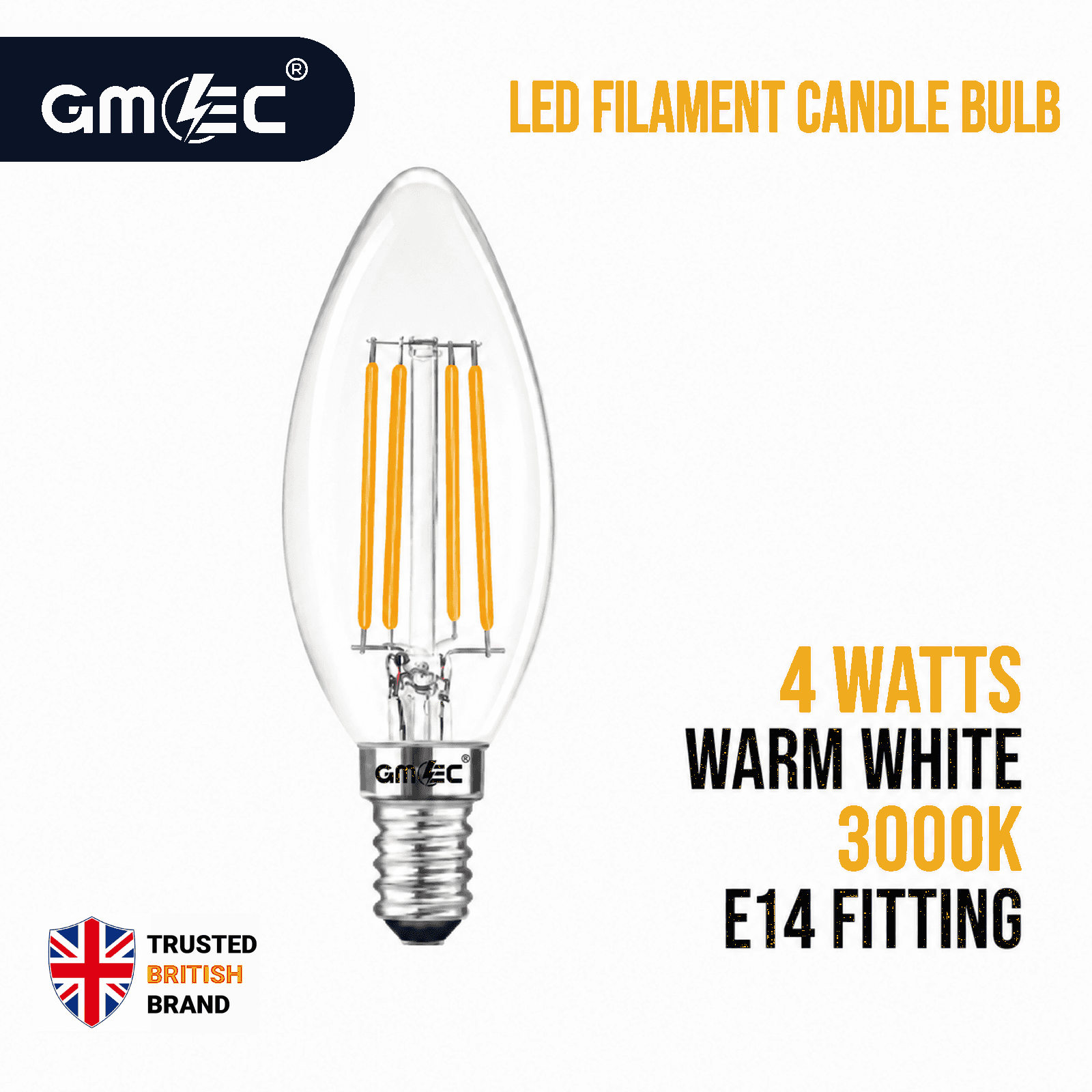 4W E14 LED Filament Candle Bulb Warm White 3000K 550 Lumens thumbnail 2