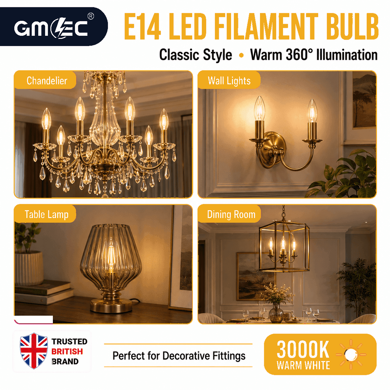 4W E14 LED Filament Candle Bulb Warm White 3000K 550 Lumens thumbnail 5