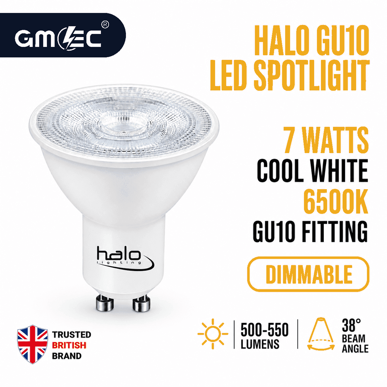 Halo 7W GU10 LED Bulb Cool White Dimmable, 550 Lumens thumbnail 11