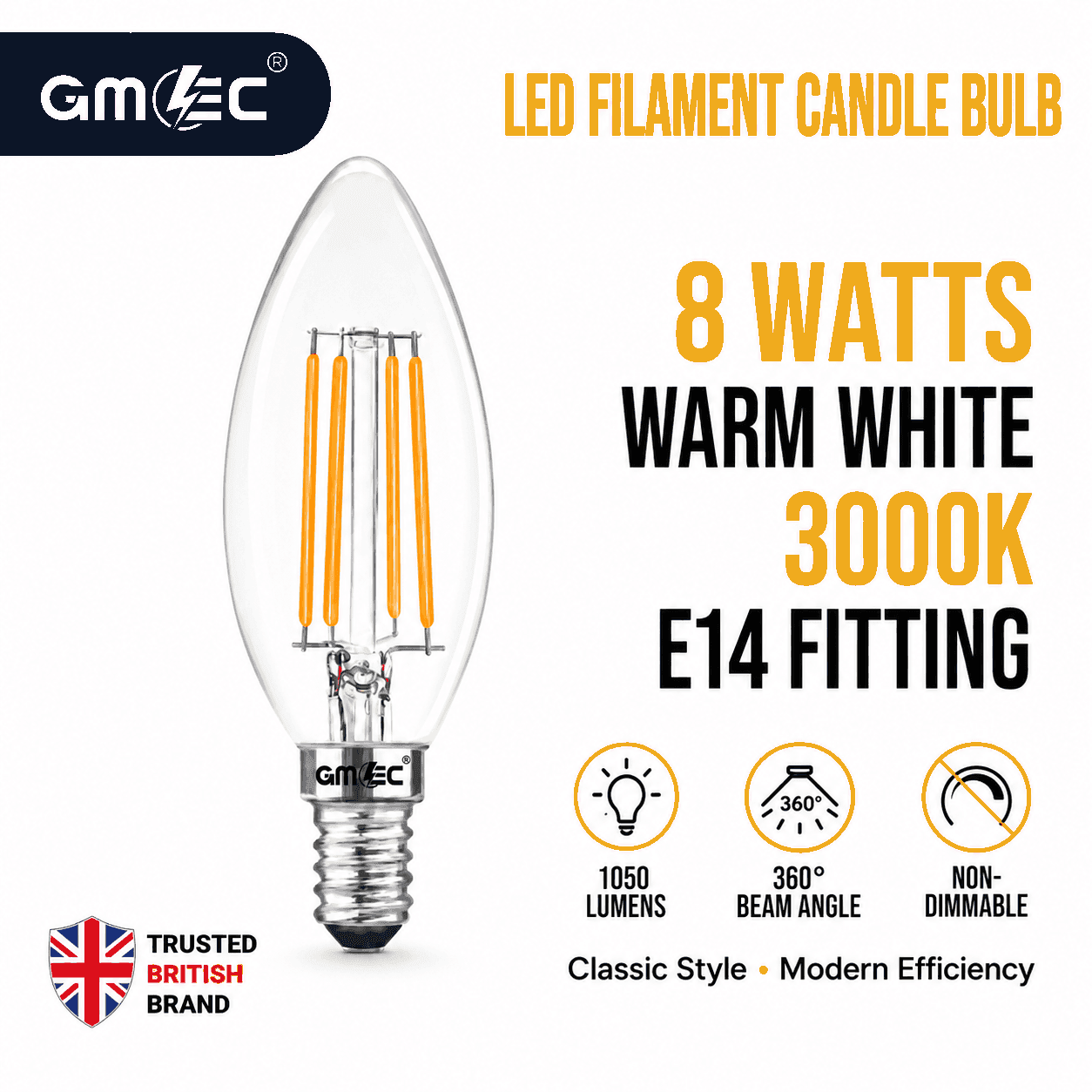 8W E14 LED Filament Bulb Warm White 3000K 1050 Lumens thumbnail 11