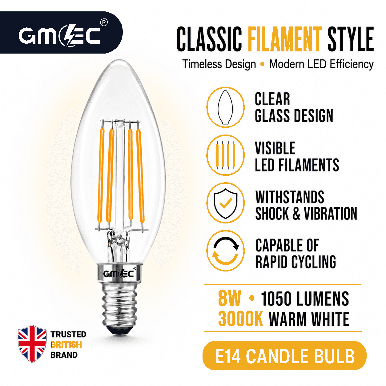 8W E14 LED Filament Bulb Warm White 3000K 1050 Lumens thumbnail 6
