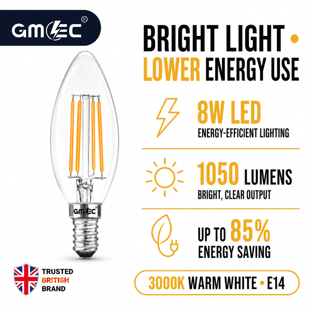 8W E14 LED Filament Bulb Warm White 3000K 1050 Lumens thumbnail 8