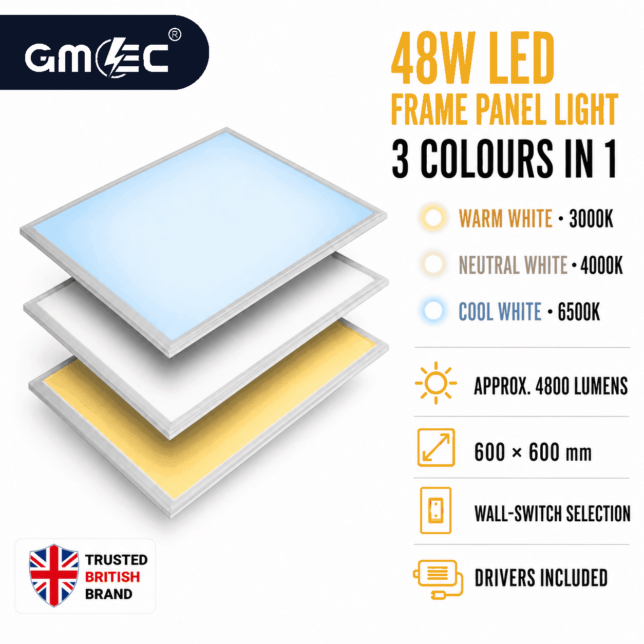 48W LED Frame Panel Light 3 Colours in 1, 4800 Lumens thumbnail 3