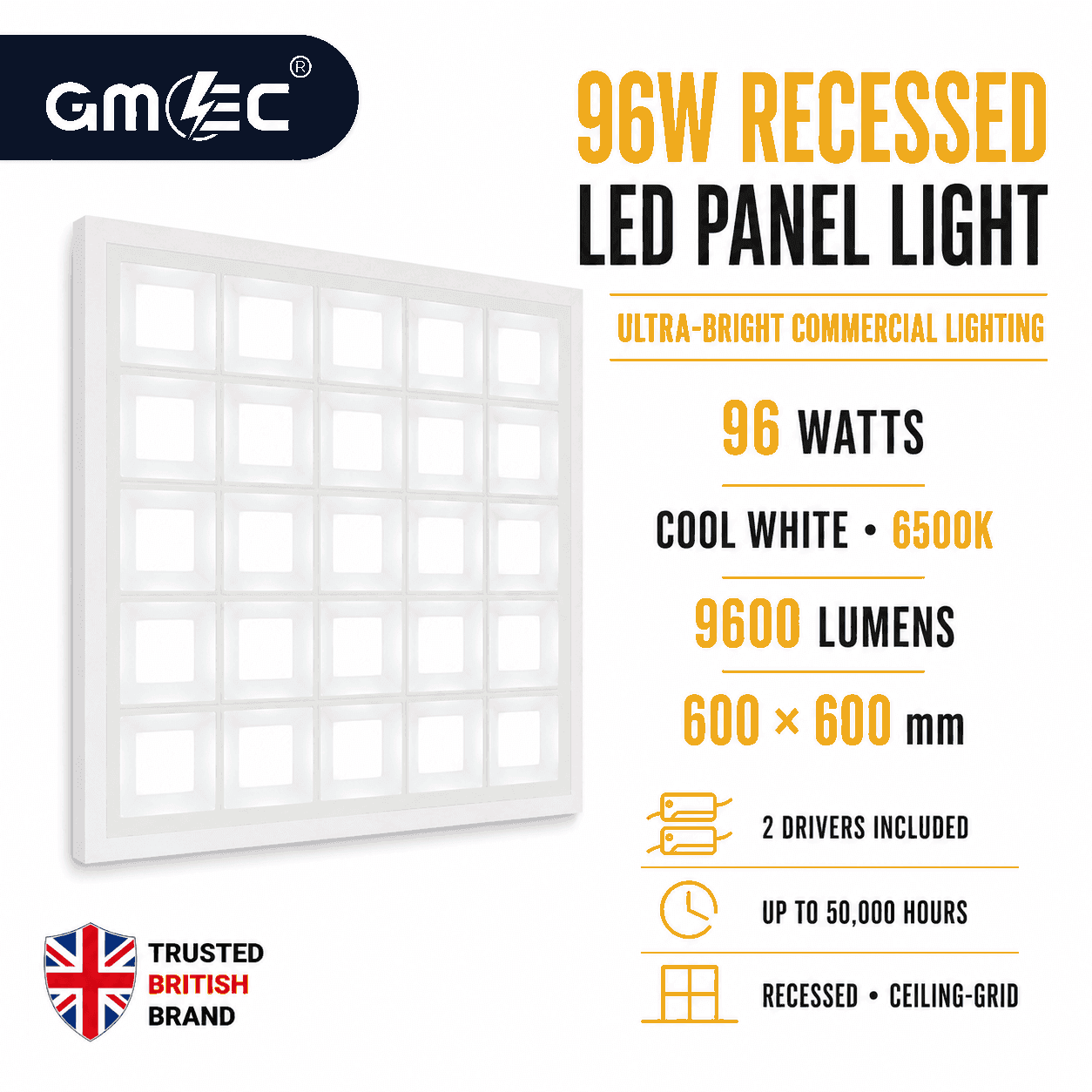 96W Recessed LED Panel Light Cool White 6500K 9600 Lumens thumbnail 11