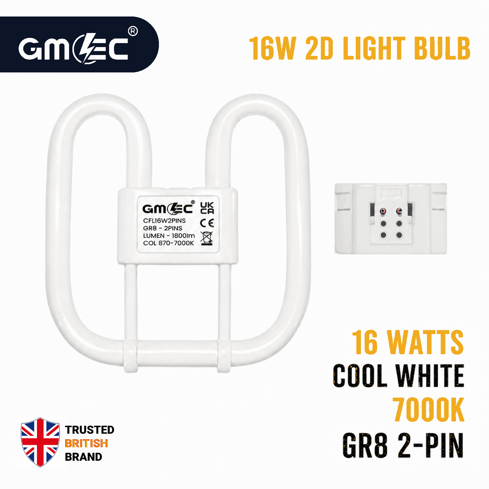 16W 2D Fluorescent Bulb 2 Pin Cool White 7000K 1800 Lumens thumbnail 2