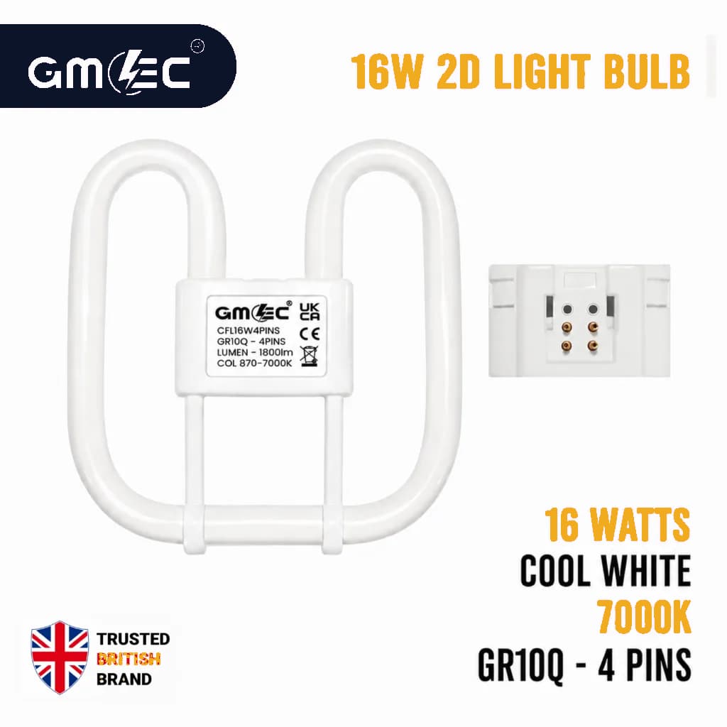 16W 2D Fluorescent Bulb 4 Pin Cool White 7000K 1800 Lumens thumbnail 2