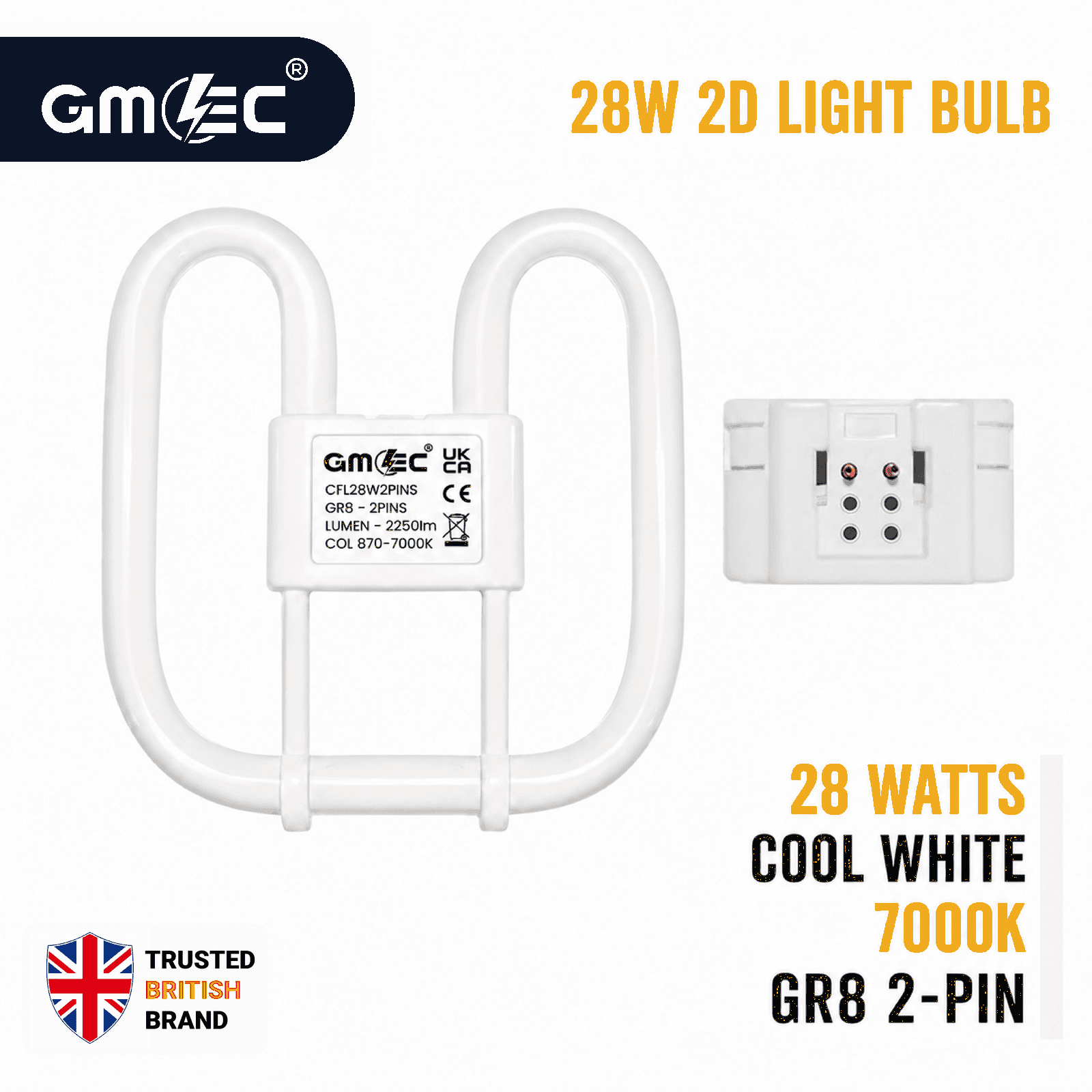 28W 2D Fluorescent Bulb 2 Pin Cool White 7000K 2250 Lumens thumbnail 2